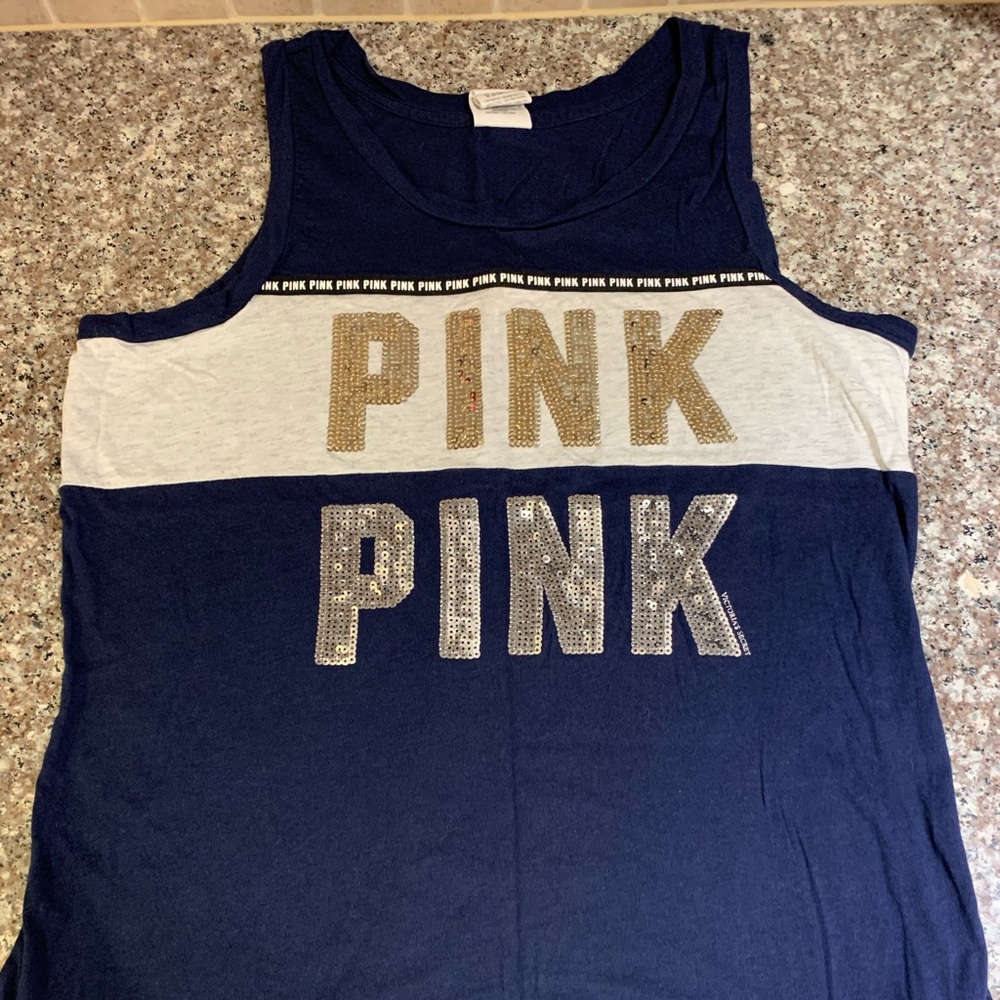PINK Victoria’s Secret navy bling sequin tank XS